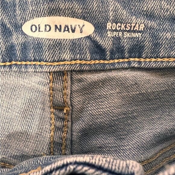 Old Navy Mid Rise Light Wash Distressed Patch Knee Super Skinny Jeans Women 0 - Picture 6 of 8